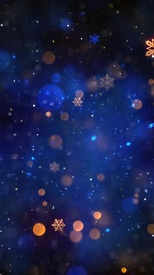 Golden Blue Snowflakes Falling Bokeh Celebration Background