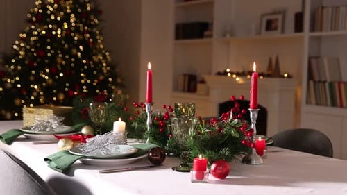 Christmas Dining Table Decoration with Tree and Candles