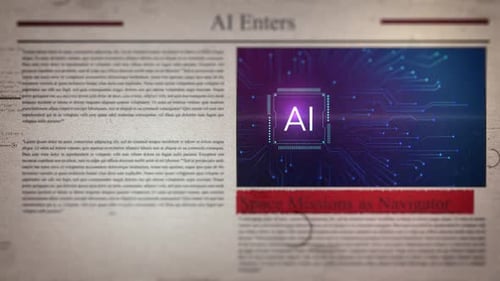 Futuristic Digital Newspaper with Animated AI Chip and Circuitry