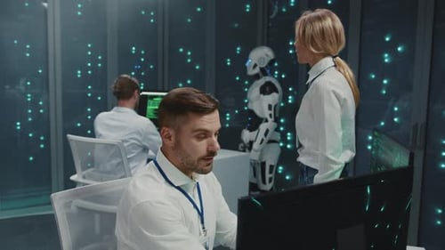 Professional Team of Data Center Male Female Specialists Receiving Good Work News Celebrating