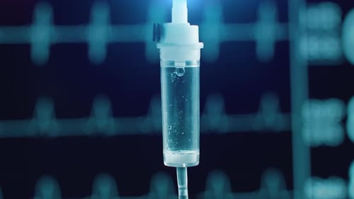 Medical IV Saline Drip with ECG Monitor on the Background Healthcare Technology for Patient Care and