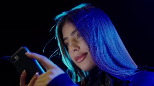 Young Businesswoman Solves Works Issues Despite Night Time on Way to Home