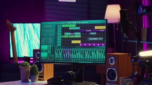 Vibrant Recording Studio With Audio Editing Software