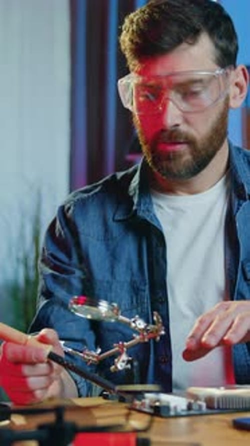 Likable Experienced Caring 35Aged Bearded Dad Teaching His Prying 12Aged Son How to Attach Small