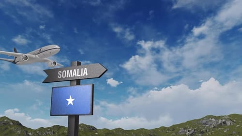 Somalia Flag With Airplane And Arrow Sign