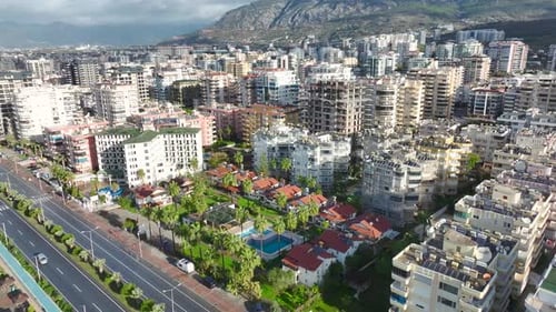 Aerial Video Aerial View of a Beautiful Vintage Villa Complex with Unique Design and Peaceful