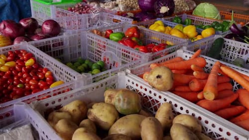 Fresh Vegetables in Crates at Urban Market