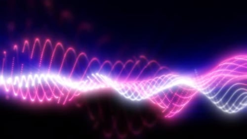 Abstract Neon Glowing Particle Wave Technology Background