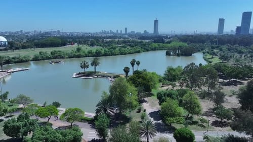 Aerial video of Menachem Begin Park Tel Aviv, Israel