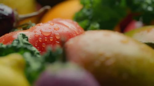 Fresh Vegetables with Water Droplets Close-Up