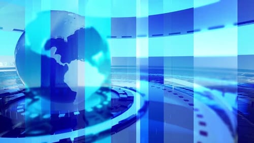 Futuristic Blue Digital Globe Rotating News Broadcast Background