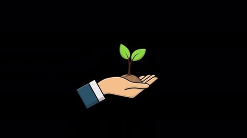 Animated Hand Holding Plant Sprout Flat Design