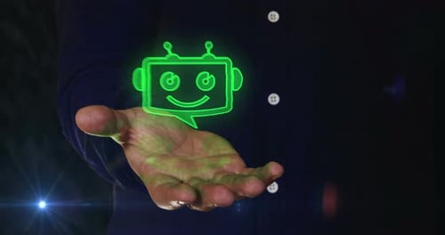 Chatbot ai online assistant support symbol over hand