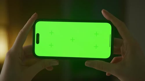 Horizontal Smartphone with Green Screen Close Up