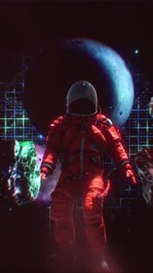 Astronaut Floating in Cosmic Glitch Space Animation