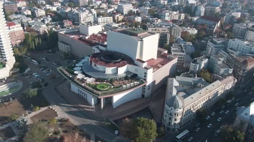 Drone shot of a National Theatre in Bucharest