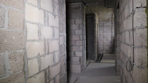 Apartment in Renovation Process Gray Brick Walls Before House Improvement Construction of Houses