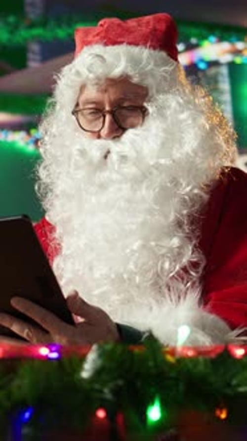 Santa Claus Using Tablet at Christmas