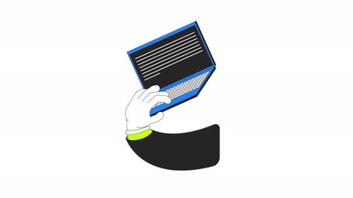 Hand typing open laptop with text 2D animation