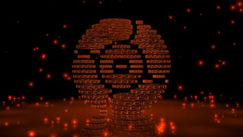 Fondo con partículas anaranjadas que caen, reflexión, estructura alámbrica de la forma, exclusivo, renderizado 3D