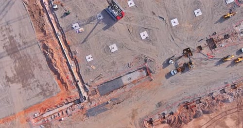 Aerial View of Busy Construction Site