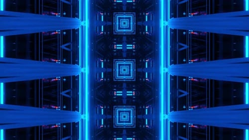 Futuristic Blue Neon Light Tunnel Loop Background