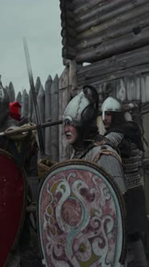 Medieval Soldiers Readying to Defend from Enemy by Fortress Gate