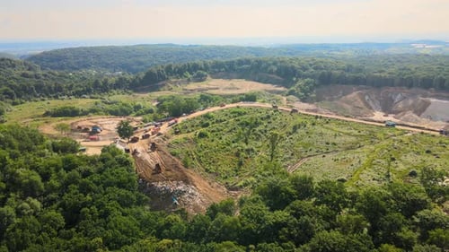 Industrial Gravel Quarry Open Pit Mining Site of Limestone Materials Extraction for Construction