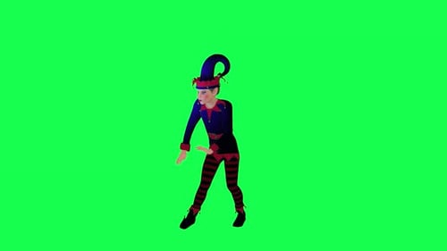 3D animated clow elf dancing in christmas party front angle green screen