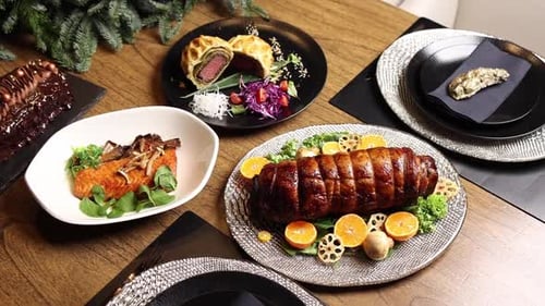 Delicious Assortment of Festive Food and Drinks