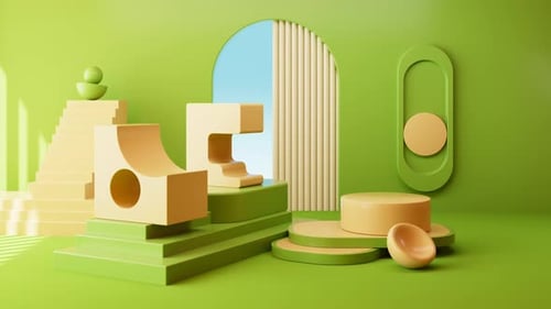 Abstract geometric architecture and empty stage, geometric figure, indoor light and shadow.