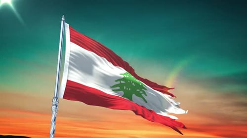 Realistic Waving Flag of Lebanon with Distressed Edges