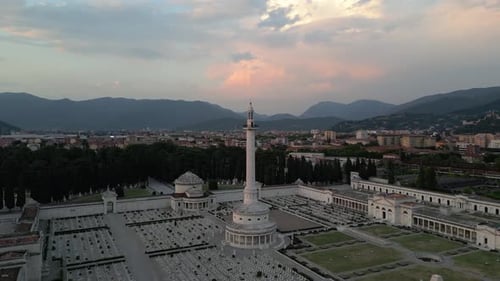 Aerial view of Brescia Monumental Cemetery, Italy.
