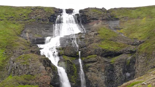 Rjukandi Waterfall Slow Exposure Silk Water Cascade Iceland Scenery.