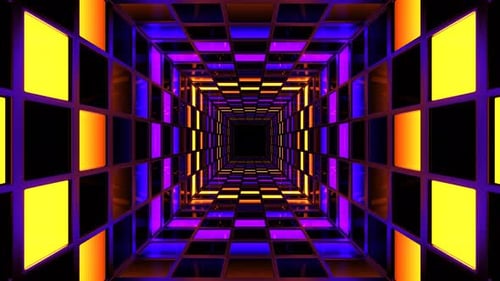 Purple And Yellow Bright Square Screens Tunnel Background Vj Loop In 4K