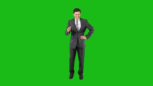 Unhealthy Businessman Coughing in Chroma Key Studio