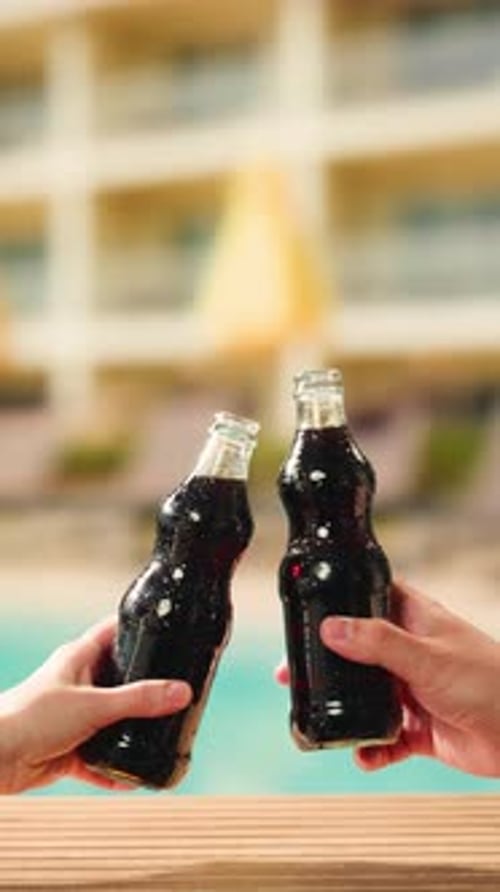 Cola Opening and Cheers Drinks People and Lifestyle Concept Close Up of Happy Woman Drinking Cola in