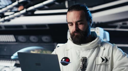 Astronauts in Advanced Technology Spacecraft Working Together