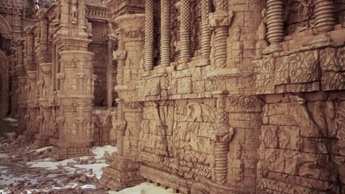 A Detailed Carving on the Wall of an Ornate Temple