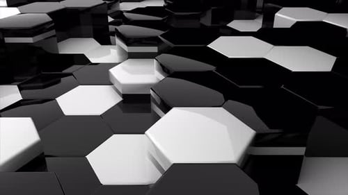 Abstract Hexagon Glossy White and Black Geometric Surface Loop Random Motion Backgroun