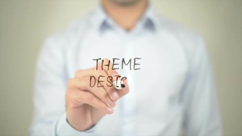 Theme Design, Man Writing on Transparent Screen