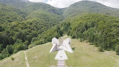 The big white monument Tjentiste spomenik in Sotizka National Park