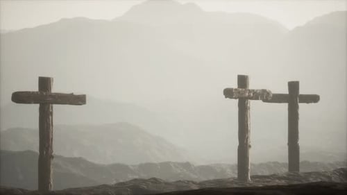 Wooden Crucifix Cross at Mountain