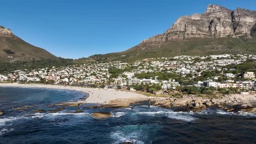 Aerial view of Camps Bay beach, Cape Town, South Africa.