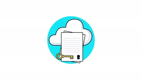 4k Cloud with Documents and Key. Cloud File Access Concept Animation Video