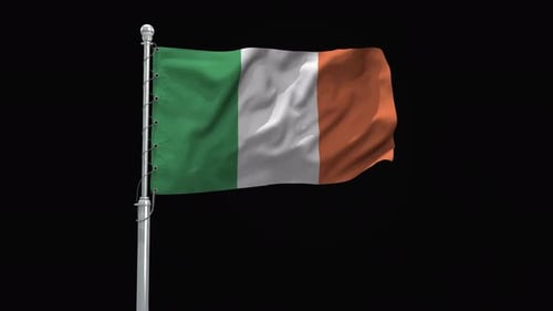 Realistic Waving Irish Flag on a Flagpole