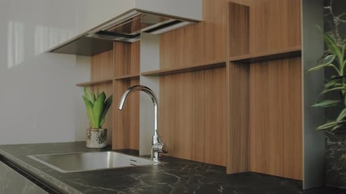 Modern Kitchen Design With Sink and Marble Counter