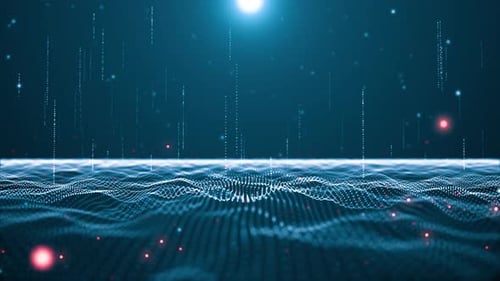 Digitaler Ozean Futuristische Datenlandschaft Geschäft Unternehmenstechnologie Partikel Hintergrund Schleife