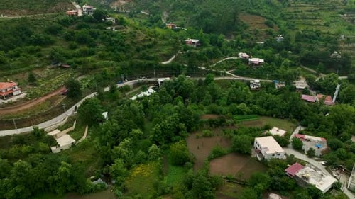 Aerial View Alpine Village in Verdant Solitude Hidden By Nature