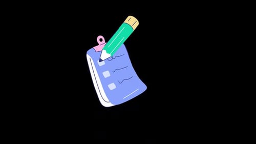 Animated Pencil Writing Checklist on Clipboard in Flat Design